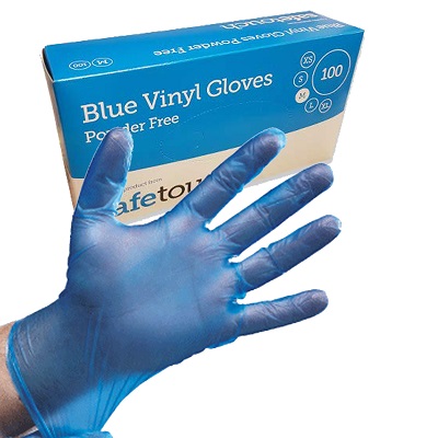 100 x Strong Blue Vinyl Powder Free Disposable Gloves - Medium Size